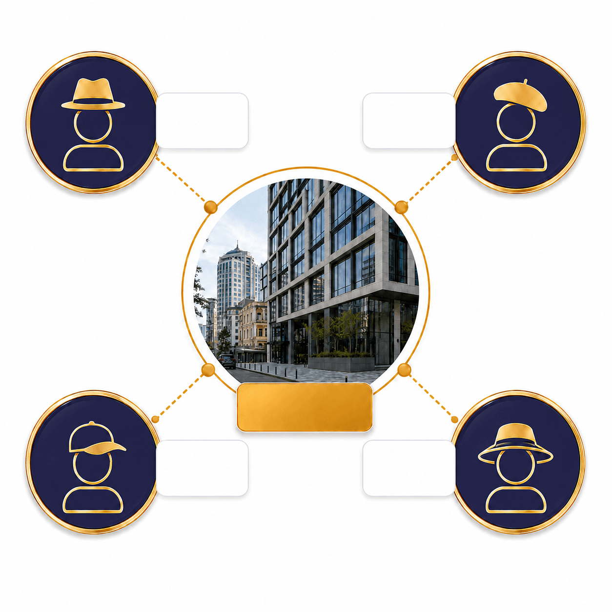 Four co-owners sharing a building, each with their square-meter allocation
